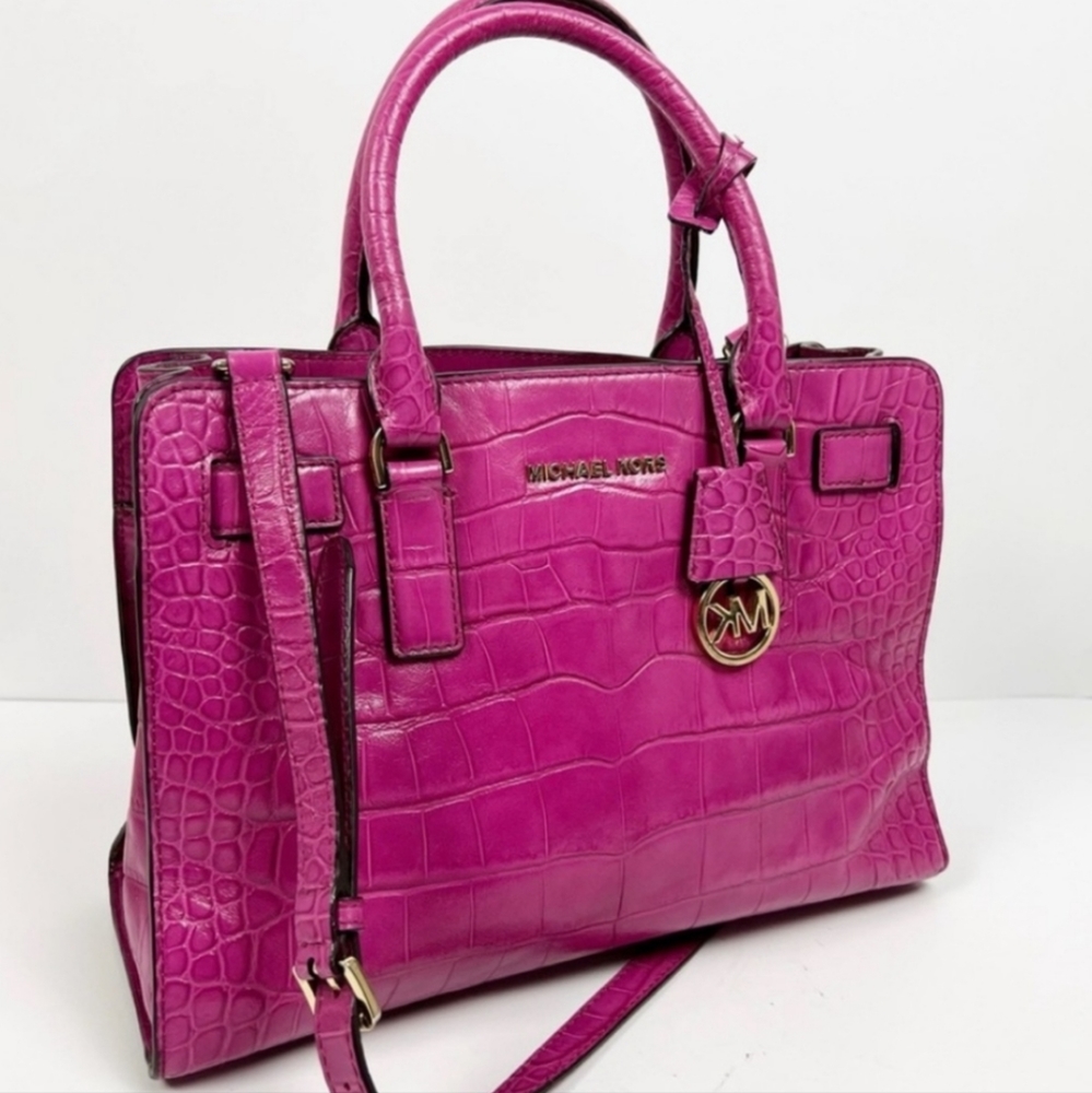 Michael Kors Hamilton East/West Dillion - Crocodile Embossed - Fuchsia Leather